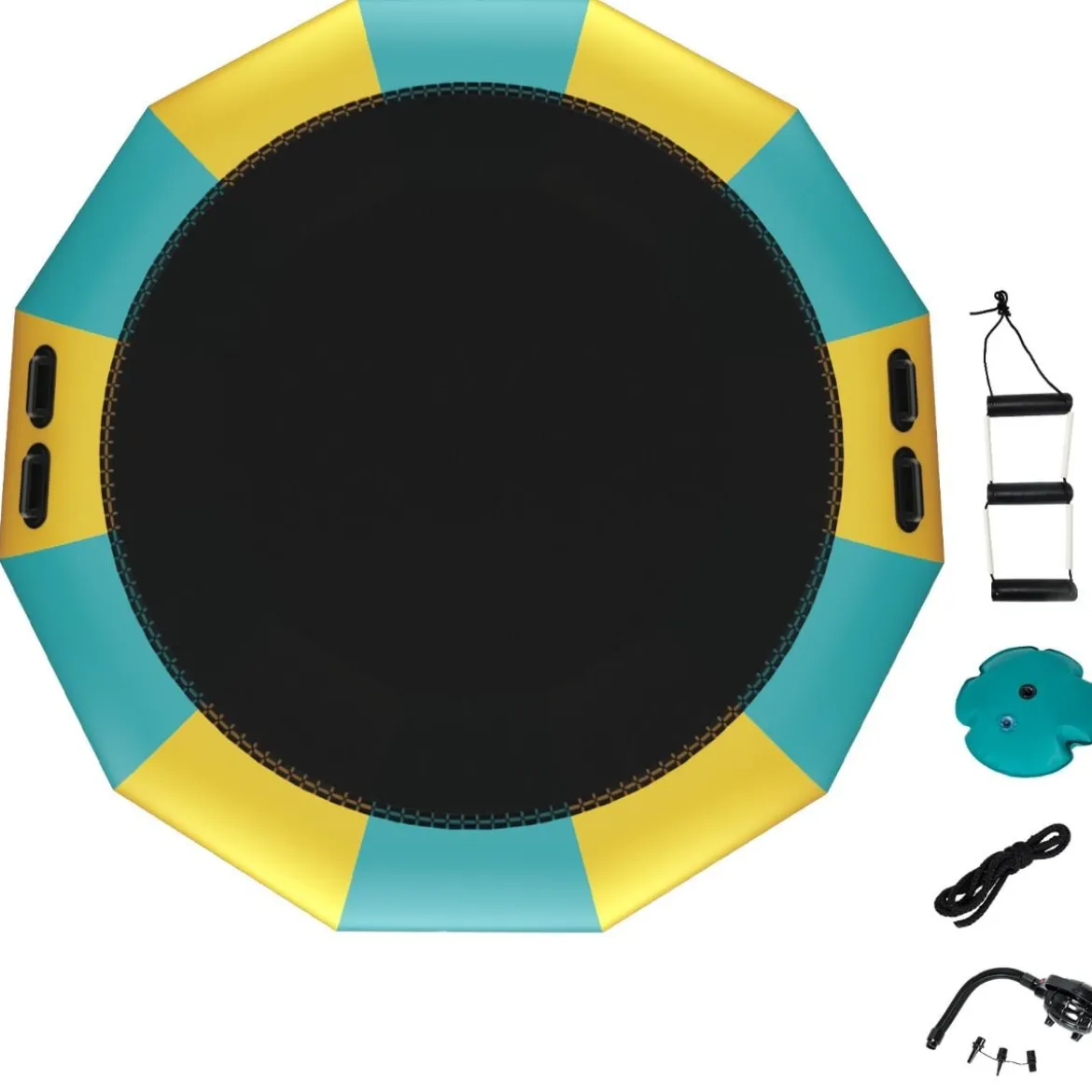 457cm Aufblasbares Wassertrampolin mit 500W elektrischer Aufblasvorrichtung Trampolin Bounce Gelb + Grün