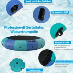 457cm Aufblasbares Wassertrampolin mit 500W elektrischer Aufblasvorrichtung Trampolin Bounce Blau + Grün