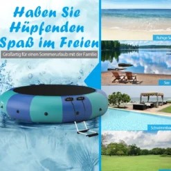 457cm Aufblasbares Wassertrampolin mit 500W elektrischer Aufblasvorrichtung Trampolin Bounce Blau + Grün