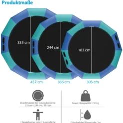 457cm Aufblasbares Wassertrampolin mit 500W elektrischer Aufblasvorrichtung Trampolin Bounce Blau + Grün