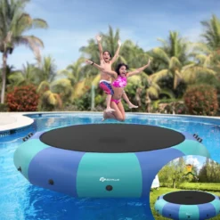 457cm Aufblasbares Wassertrampolin mit 500W elektrischer Aufblasvorrichtung Trampolin Bounce Blau + Grün