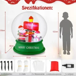 126CM Aufblasbare Weihnachten Deko LED Weihnachtsmann & Schneemann & Straßenschild Kugel