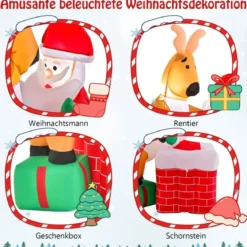 155 cm Aufblasbare Weihnachten Deko Höhenverstellbar LED Weihnachtsmann & Rentier