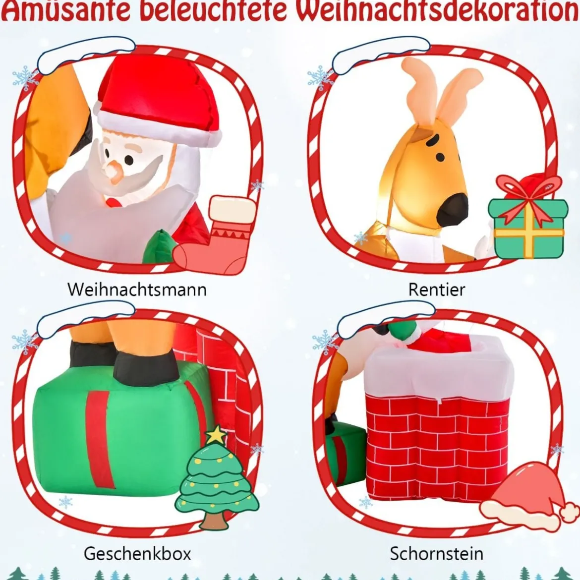 155 cm Aufblasbare Weihnachten Deko Höhenverstellbar LED Weihnachtsmann & Rentier