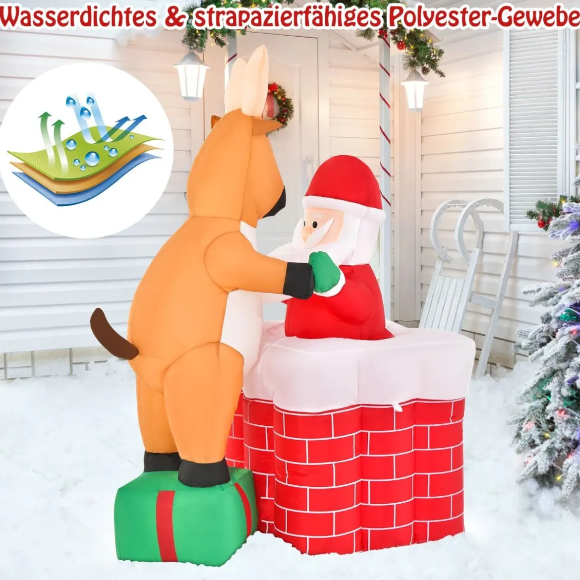155 cm Aufblasbare Weihnachten Deko Höhenverstellbar LED Weihnachtsmann & Rentier