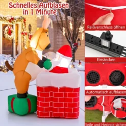 155 cm Aufblasbare Weihnachten Deko Höhenverstellbar LED Weihnachtsmann & Rentier