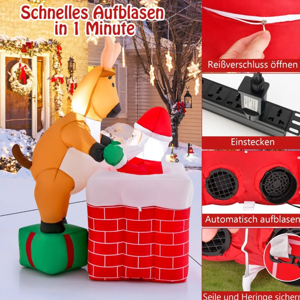 155 cm Aufblasbare Weihnachten Deko Höhenverstellbar LED Weihnachtsmann & Rentier