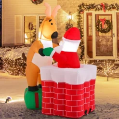 155 cm Aufblasbare Weihnachten Deko Höhenverstellbar LED Weihnachtsmann & Rentier