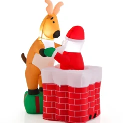 155 cm Aufblasbare Weihnachten Deko Höhenverstellbar LED Weihnachtsmann & Rentier