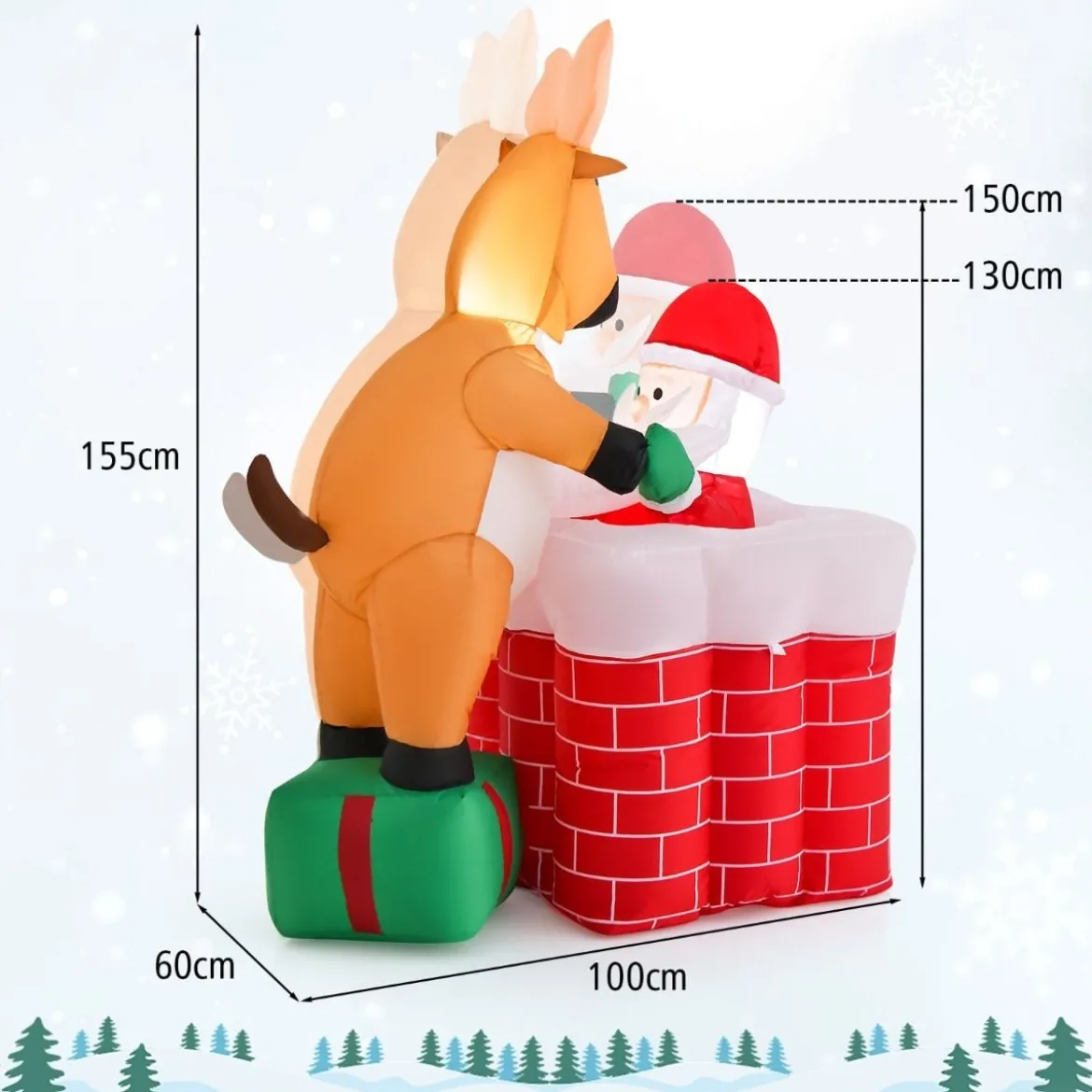 155 cm Aufblasbare Weihnachten Deko Höhenverstellbar LED Weihnachtsmann & Rentier