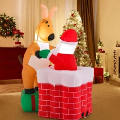 155 cm Aufblasbare Weihnachten Deko Höhenverstellbar LED Weihnachtsmann & Rentier