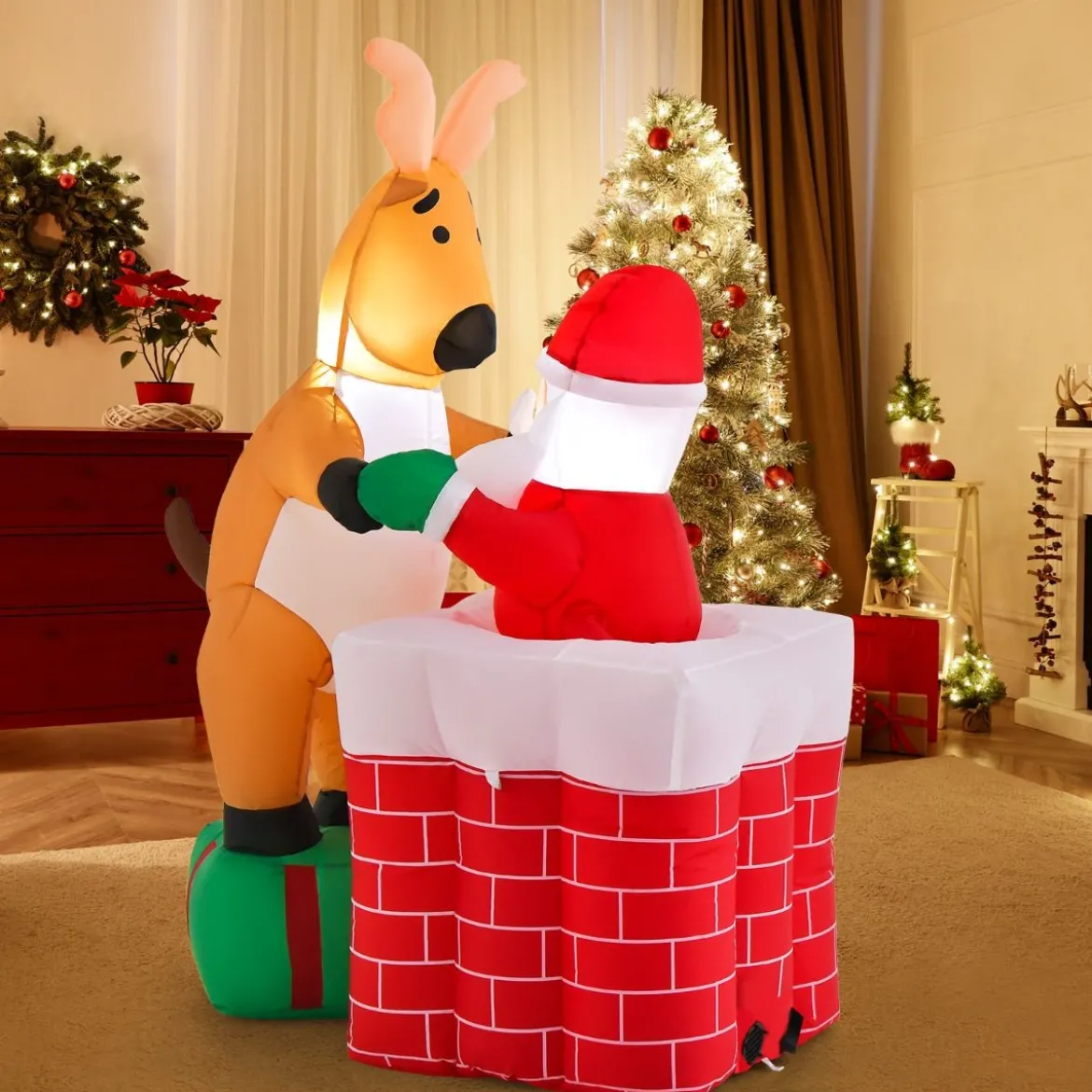 155 cm Aufblasbare Weihnachten Deko Höhenverstellbar LED Weihnachtsmann & Rentier