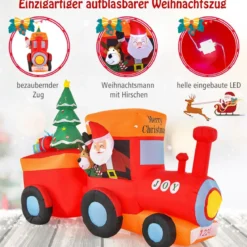 150CM Aufblasbare Weihnachten Deko LED Weihnachtsmann & Rentier im Minizug