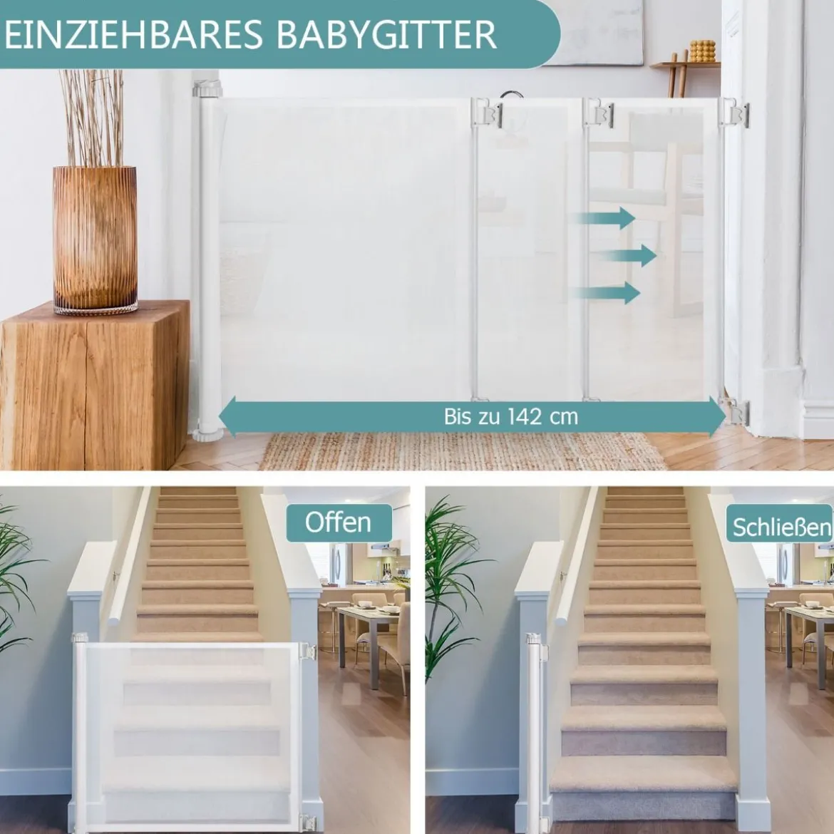 0-140 cm Ausziehbares Türschutzgitter für Babys & Haustiere Treppenschutzgitter Weiß