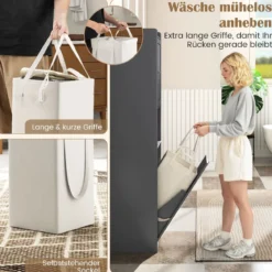 170 cm Badezimmerschrank hoher & schlanker Wäscheturm mit Stauraum verstellbares Regal Wäschesack Grau
