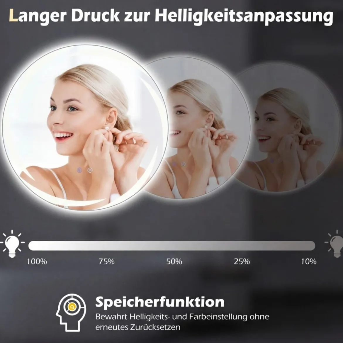 Ø70 cm Badspiegel mit Beleuchtung & 3-Farblichtern & Antibeschlag Dimmbarer Wandspiegel