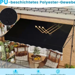 250 / 400 cm Balkonmarkise ohne Bohren mit Handkurbel Höhenverstellbare & Klemmmarkise
