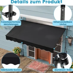 250 / 400 cm Balkonmarkise ohne Bohren mit Handkurbel Höhenverstellbare & Klemmmarkise