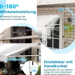250 / 400 cm Balkonmarkise ohne Bohren mit Handkurbel Höhenverstellbare & Klemmmarkise