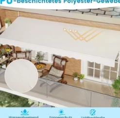 250 / 400 cm Balkonmarkise ohne Bohren mit Handkurbel Höhenverstellbare & Klemmmarkise
