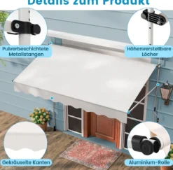 250 / 400 cm Balkonmarkise ohne Bohren mit Handkurbel Höhenverstellbare & Klemmmarkise