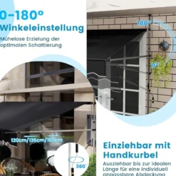 250 / 400 cm Balkonmarkise ohne Bohren mit Handkurbel Höhenverstellbare & Klemmmarkise