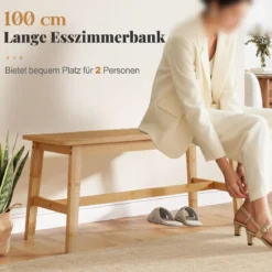 100cm Bambus Essbank mit handgewebtem Rattansitz Holzbank für den Eingangsbereich Landhaus-Küchentischbank Natur