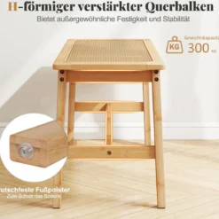 100cm Bambus Essbank mit handgewebtem Rattansitz Holzbank für den Eingangsbereich Landhaus-Küchentischbank Natur