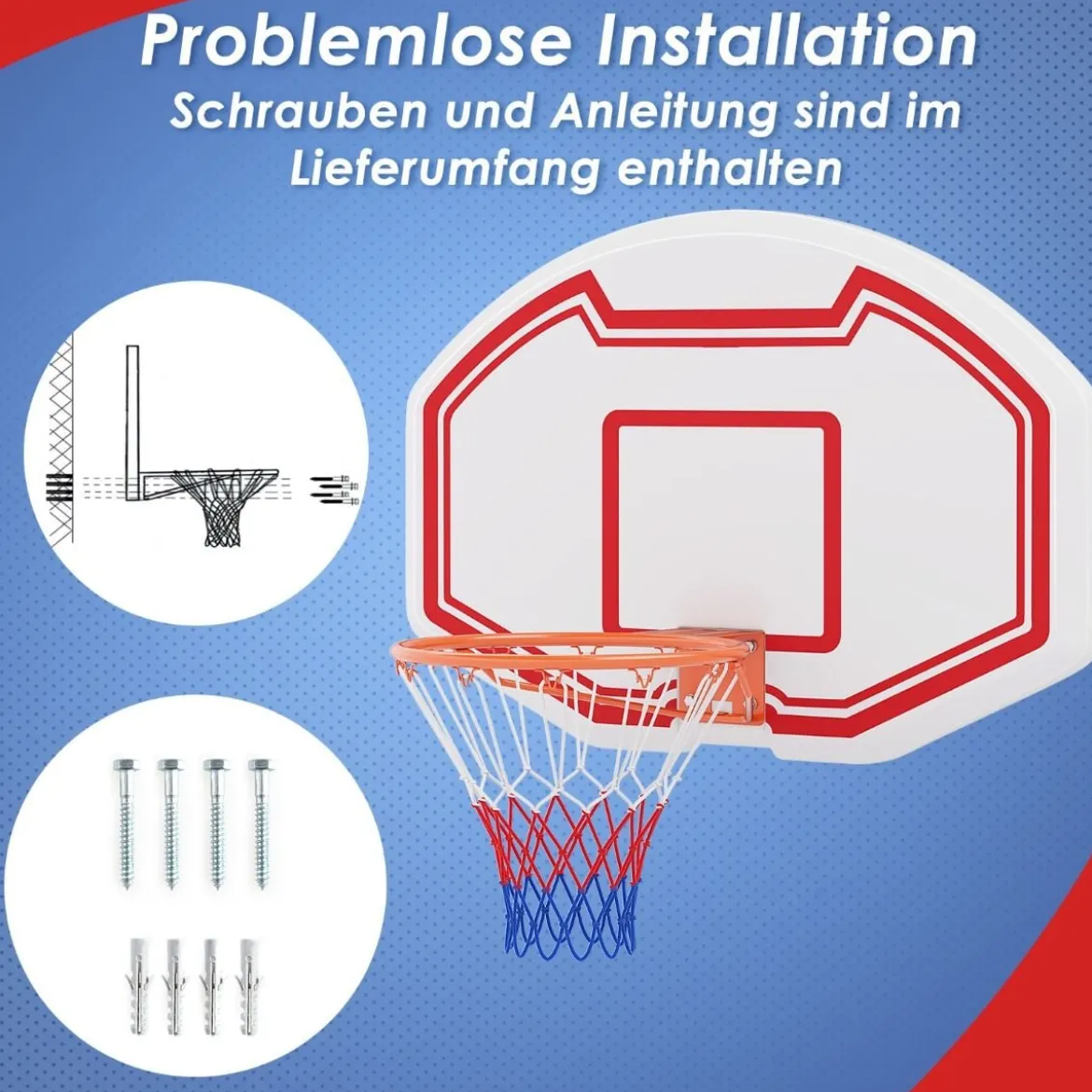 Ø45cm Basketballkorb Indoor Mini Basketball Korb mit Rückwand & Netz