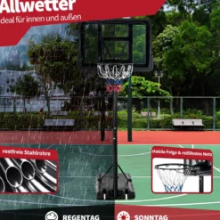 130 - 305 cm Basketballständer mit Netz & 2 Rädern Höhenverstellbar Schwarz