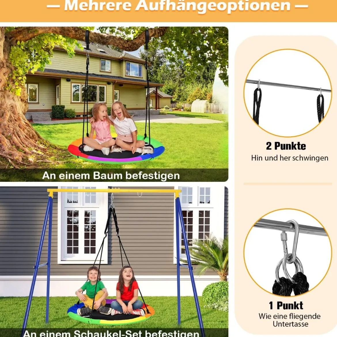 Ø100 cm Baumschaukel Gartenschaukel doppelseitige Farbe Bunt + Grün