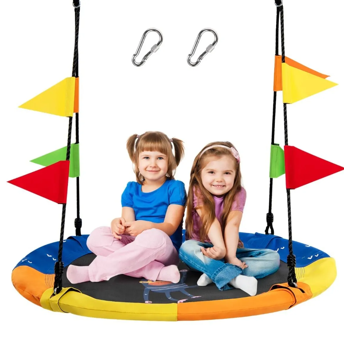 Ø100 cm Baumschaukel Kinder Nestschaukel verstellbaren Seil Dunkelblau + Orange + Gelb