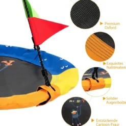 Ø100 cm Baumschaukel Kinder Nestschaukel verstellbaren Seil Dunkelblau + Orange + Gelb