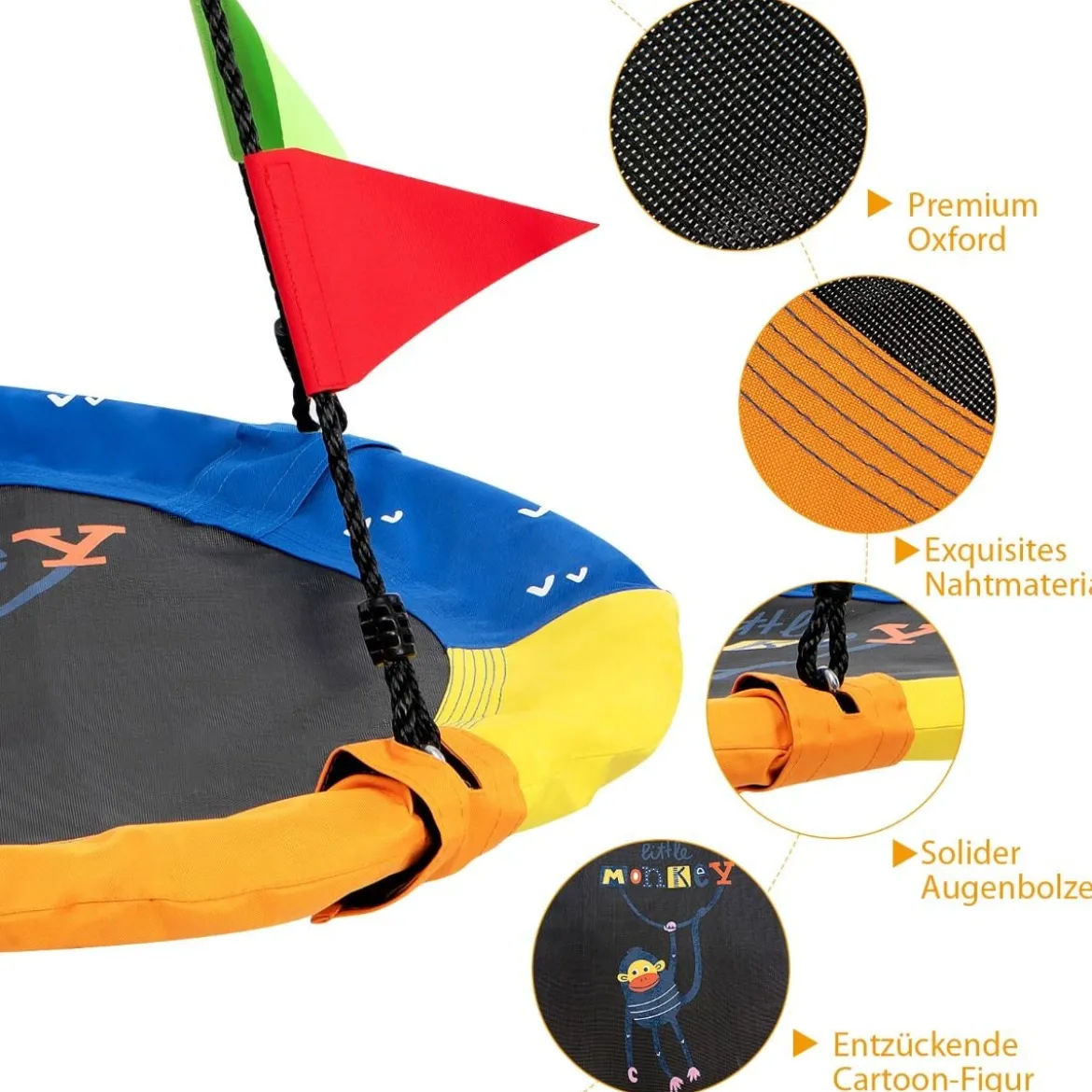 Ø100 cm Baumschaukel Kinder Nestschaukel verstellbaren Seil Dunkelblau + Orange + Gelb