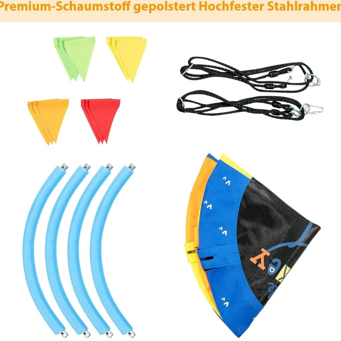 Ø100 cm Baumschaukel Kinder Nestschaukel verstellbaren Seil Dunkelblau + Orange + Gelb