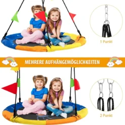 Ø100 cm Baumschaukel Kinder Nestschaukel verstellbaren Seil Dunkelblau + Orange + Gelb