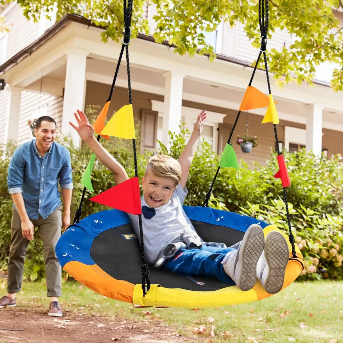 Ø100 cm Baumschaukel Kinder Nestschaukel verstellbaren Seil Dunkelblau + Orange + Gelb