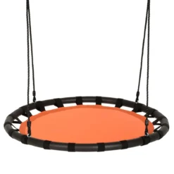 Ø 100 cm Baumschaukel Nestschaukel Rund mit 100-160 cm verstellbaren Seil Orange + Schwarz