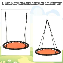 Ø 100 cm Baumschaukel Nestschaukel Rund mit 100-160 cm verstellbaren Seil Orange + Schwarz