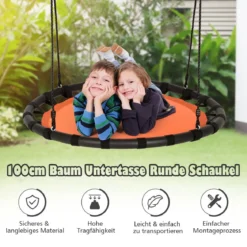 Ø 100 cm Baumschaukel Nestschaukel Rund mit 100-160 cm verstellbaren Seil Orange + Schwarz