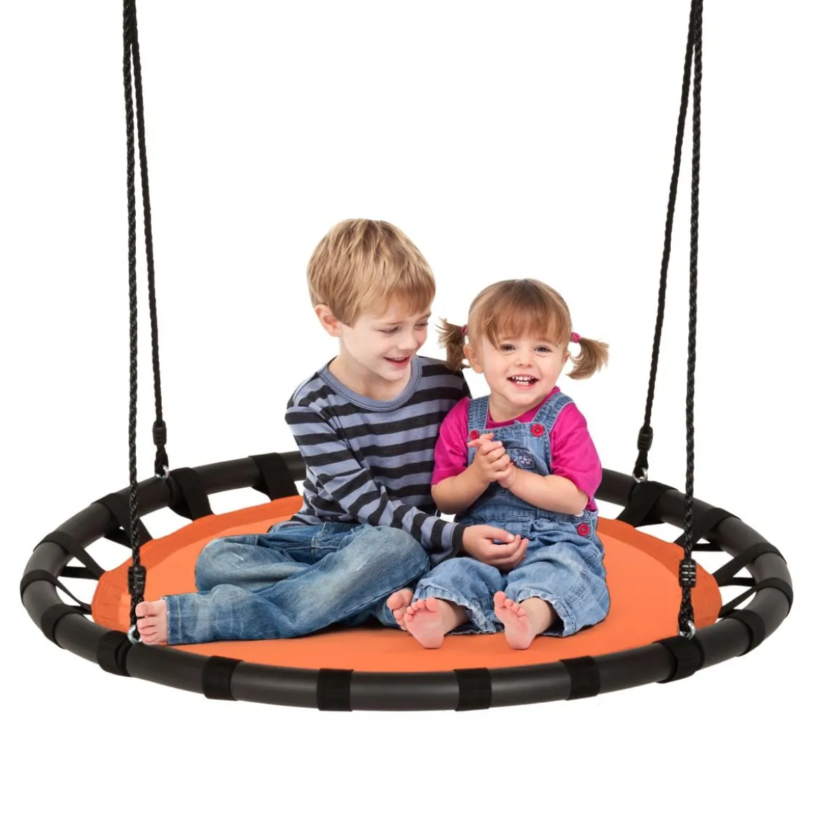 Ø 100 cm Baumschaukel Nestschaukel Rund mit 100-160 cm verstellbaren Seil Orange + Schwarz