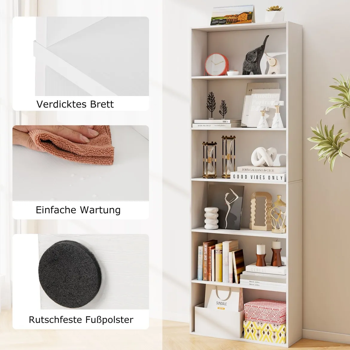 178 cm Bücherregal mit 2 Kippsicherungssets Freistehendes Standregal Display Regal Weiß