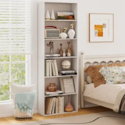 178 cm Bücherregal mit 2 Kippsicherungssets Freistehendes Standregal Display Regal Weiß