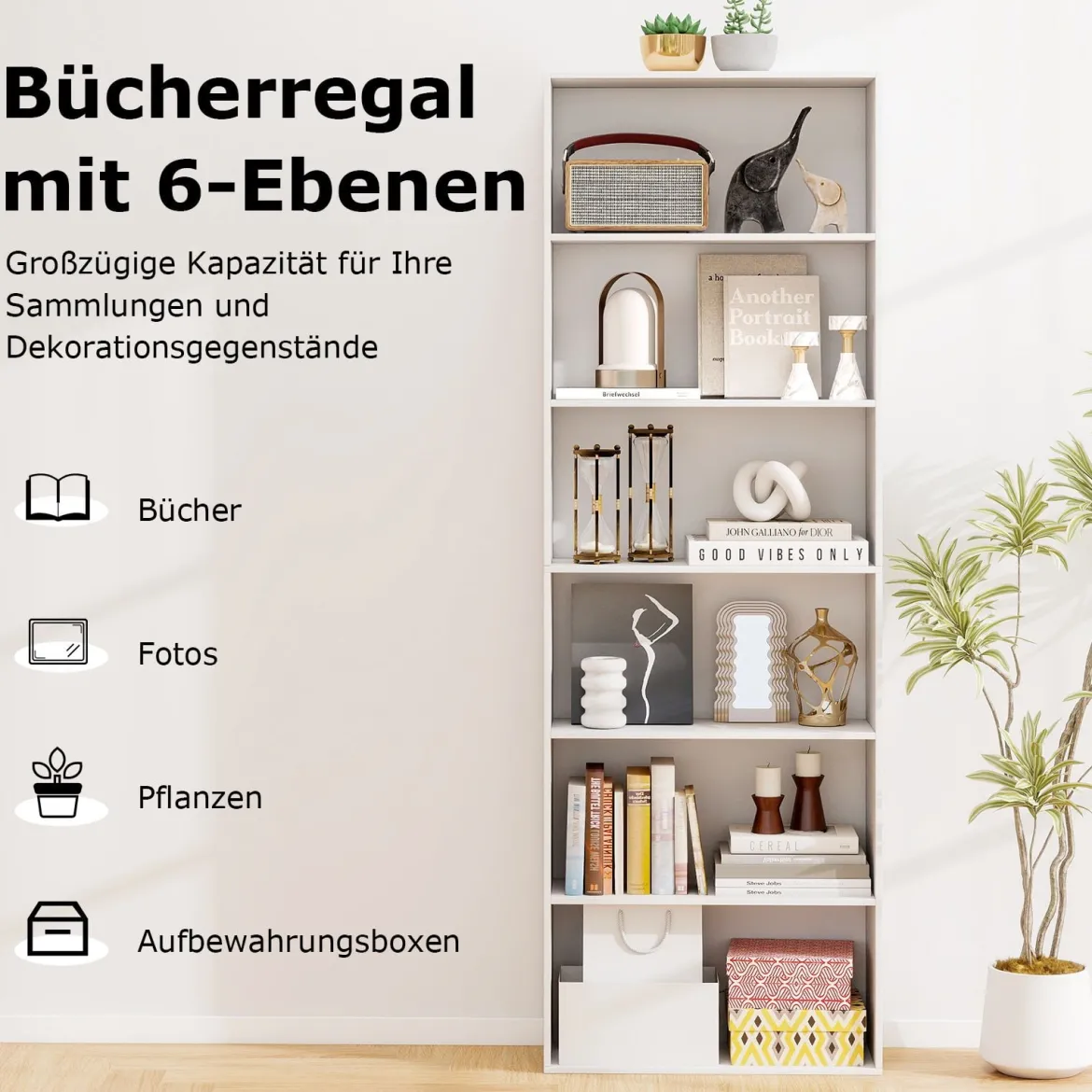 178 cm Bücherregal mit 2 Kippsicherungssets Freistehendes Standregal Display Regal Weiß