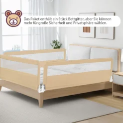 180 cm Beige Lange Klappbares Bettgitter mit Sicherheitsgurten 180° Faltbar
