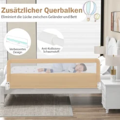 180 cm Beige Lange Klappbares Bettgitter mit Sicherheitsgurten 180° Faltbar