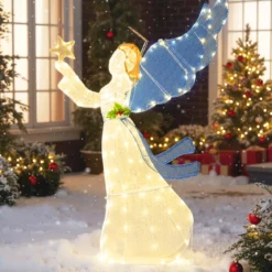 152 cm beleuchtete Engel-Weihnachtsdekoration 3D vorbeleuchteter Engel mit Heiligenschein Flügeln