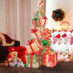 170 cm Beleuchteter Geschenkbox Set 15 Gestapelte Voreingestellte Weihnachtsgeschenkkartons
