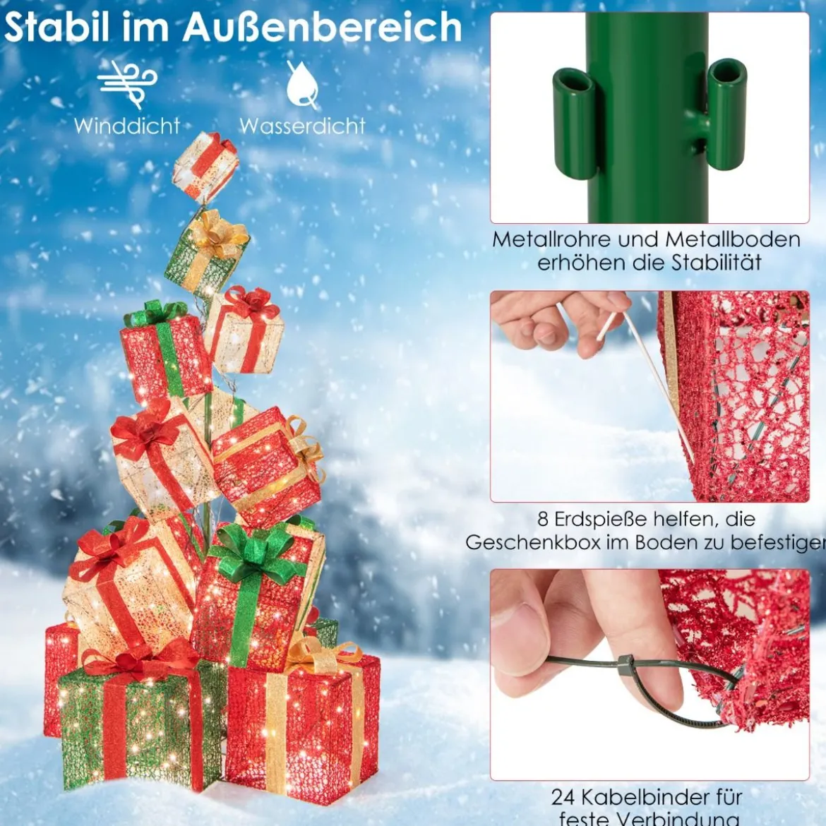 170 cm Beleuchteter Geschenkbox Set 15 Gestapelte Voreingestellte Weihnachtsgeschenkkartons