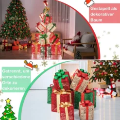 170 cm Beleuchteter Geschenkbox Set 15 Gestapelte Voreingestellte Weihnachtsgeschenkkartons